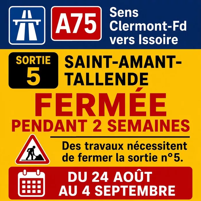 INFORMATION SUR LA FERMETURE DE A 75 SORTIE 5