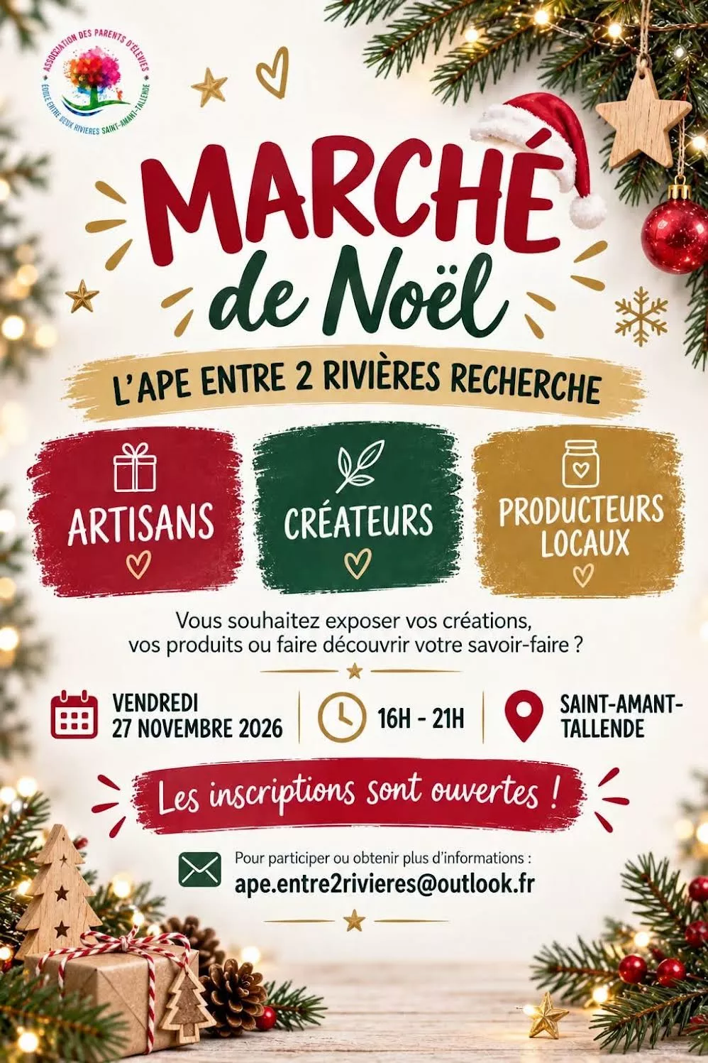 MARCHE DE NOEL – APE ENTRE DEUX RIVIERES SAINT AMANT TALLENDE